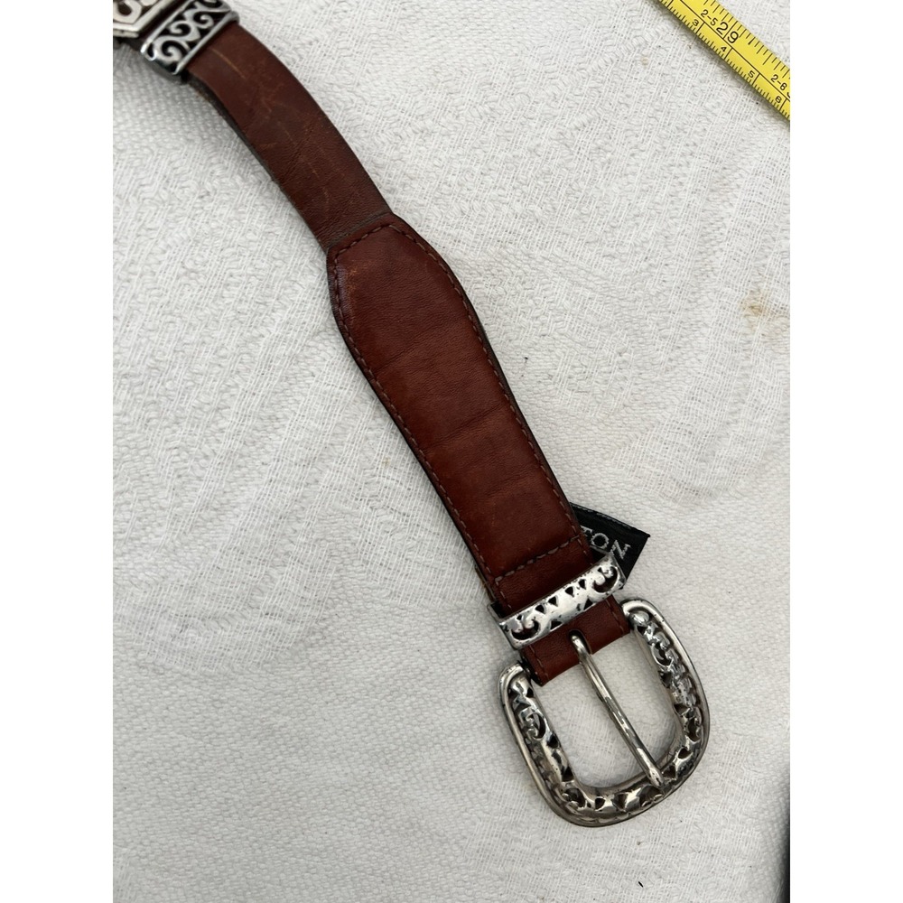 VINTAGE 1995 Brighton Women's Medium 31.5" 34.5" Concho Leather Belt Silver Tone - Picture 12 of 16